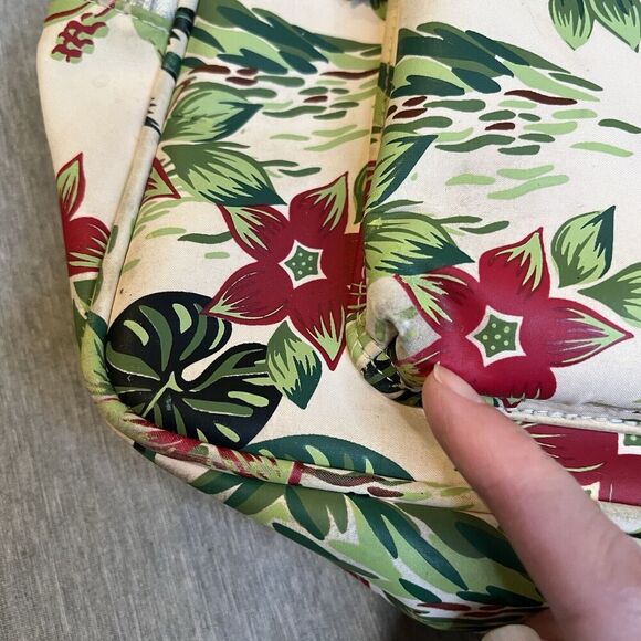 Vintage SUNNY HAWAII Cream w/Palm Tree Floral Print Mini Backpack Purse - Picture 12 of 14